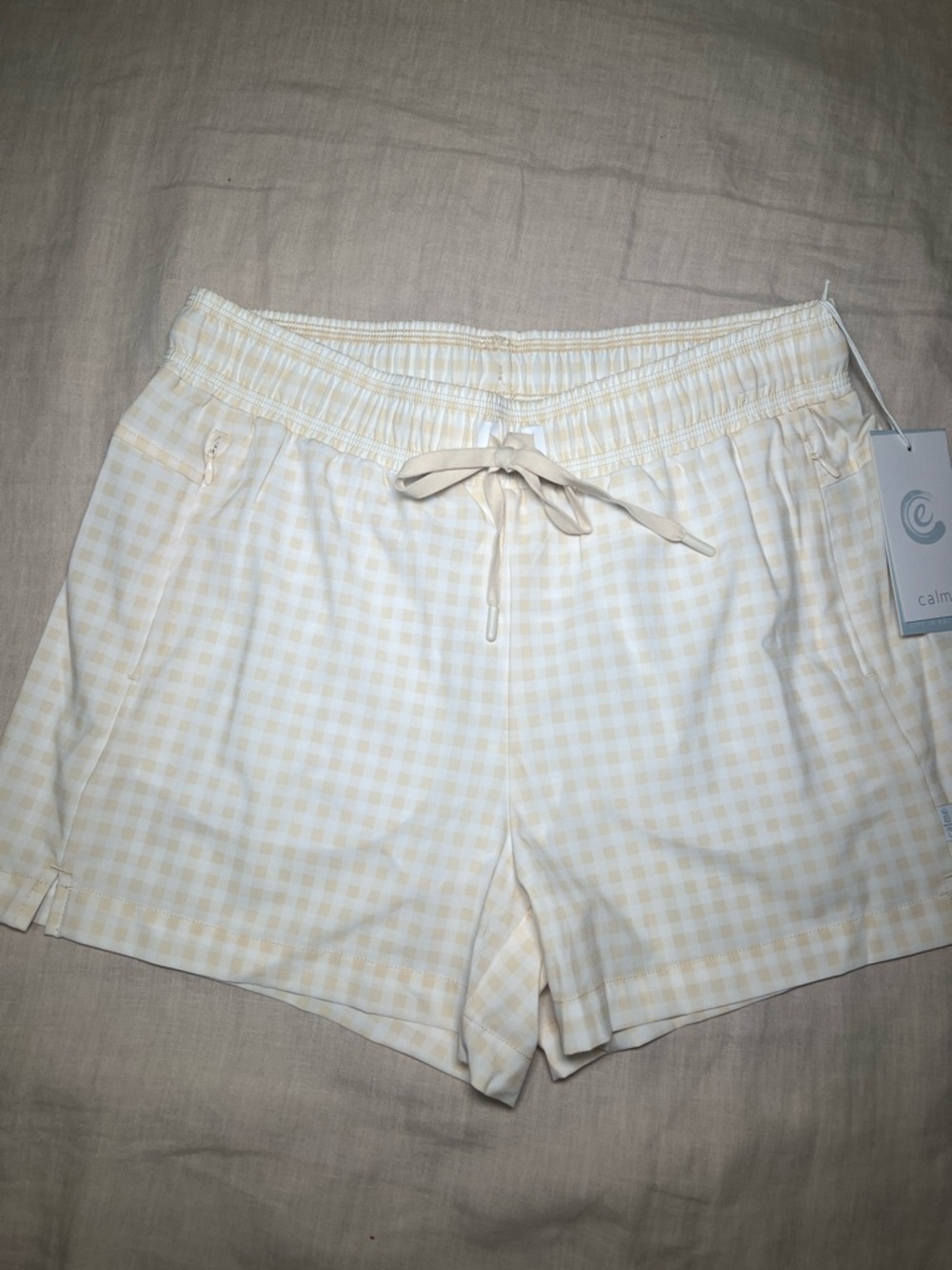 NWT Calme by Johnny Was Athletic Shorts Cream Gingham